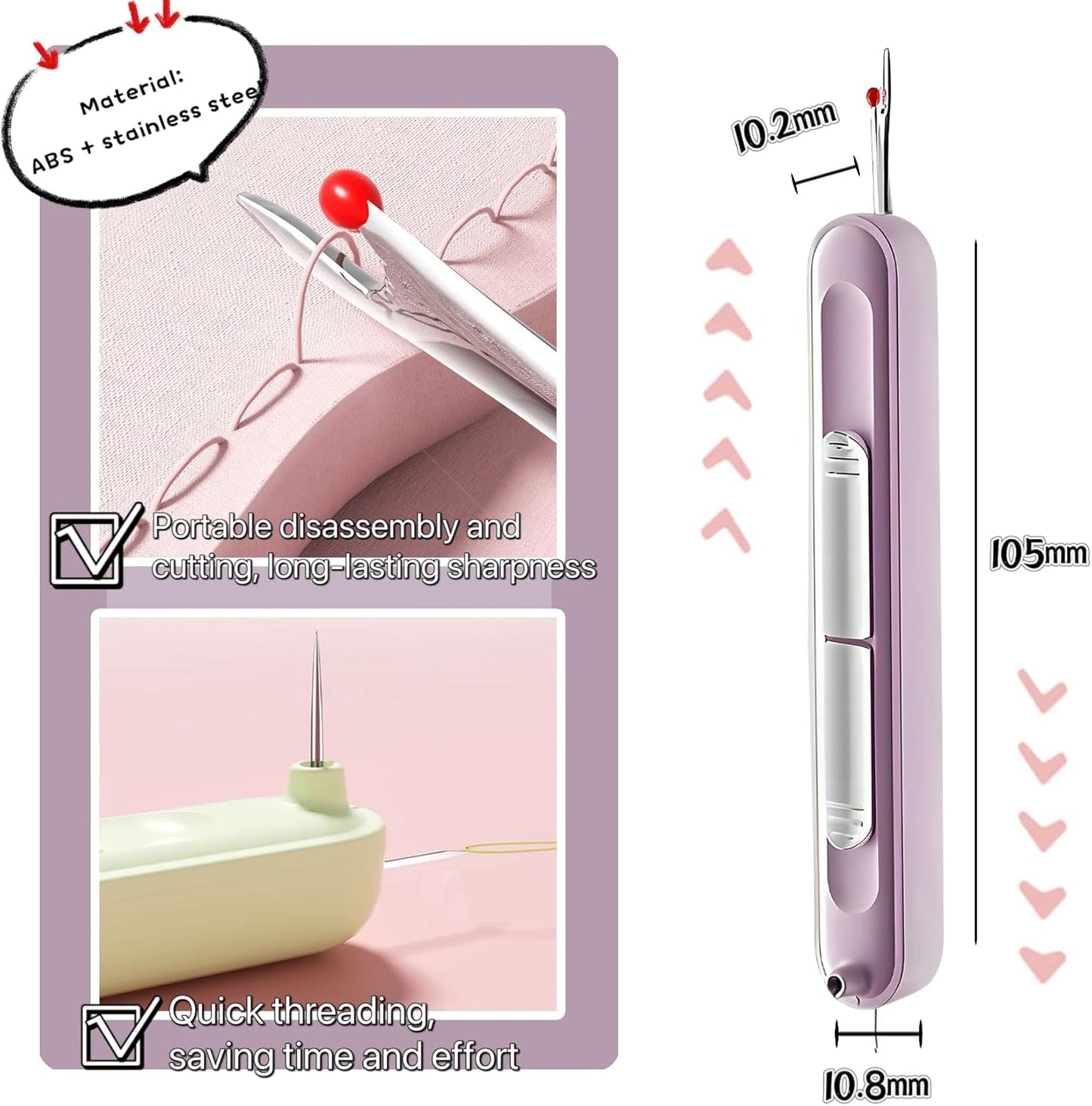 Upgraded 2 in 1 Automatic Needle Threaders Seam Ripper,Quilting Supplies Sewing Kit,Quick Sewing Machine Loop Needle Threaders (1PCS-Yellow)