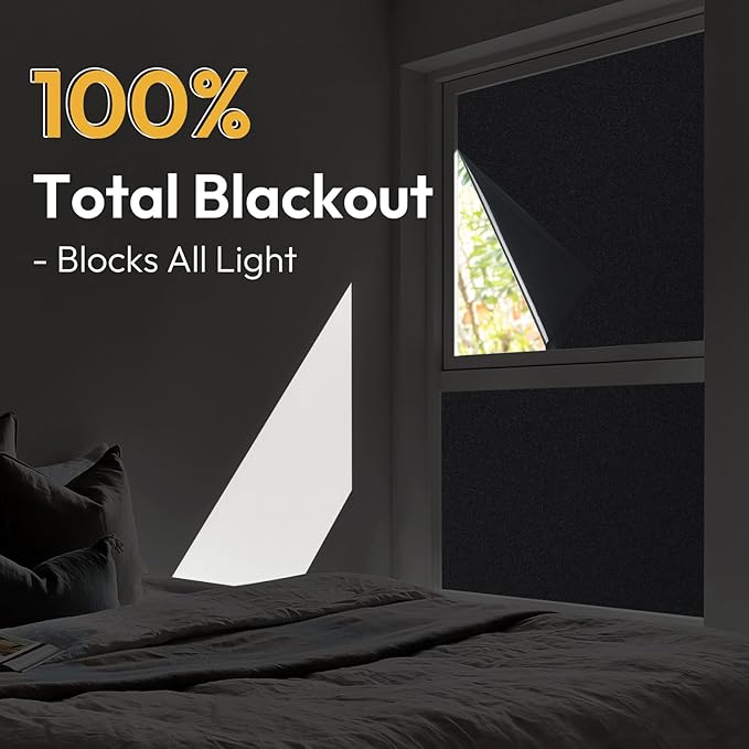 rabbitgoo Blackout Window Film 100% Light Blocking, Static Cling No Glue Easy Install, Removable Room Darkening Window Cover for Daytime Sleep, Bedroom, Nursery, Home Theater, 23.6 by 157.4 inch