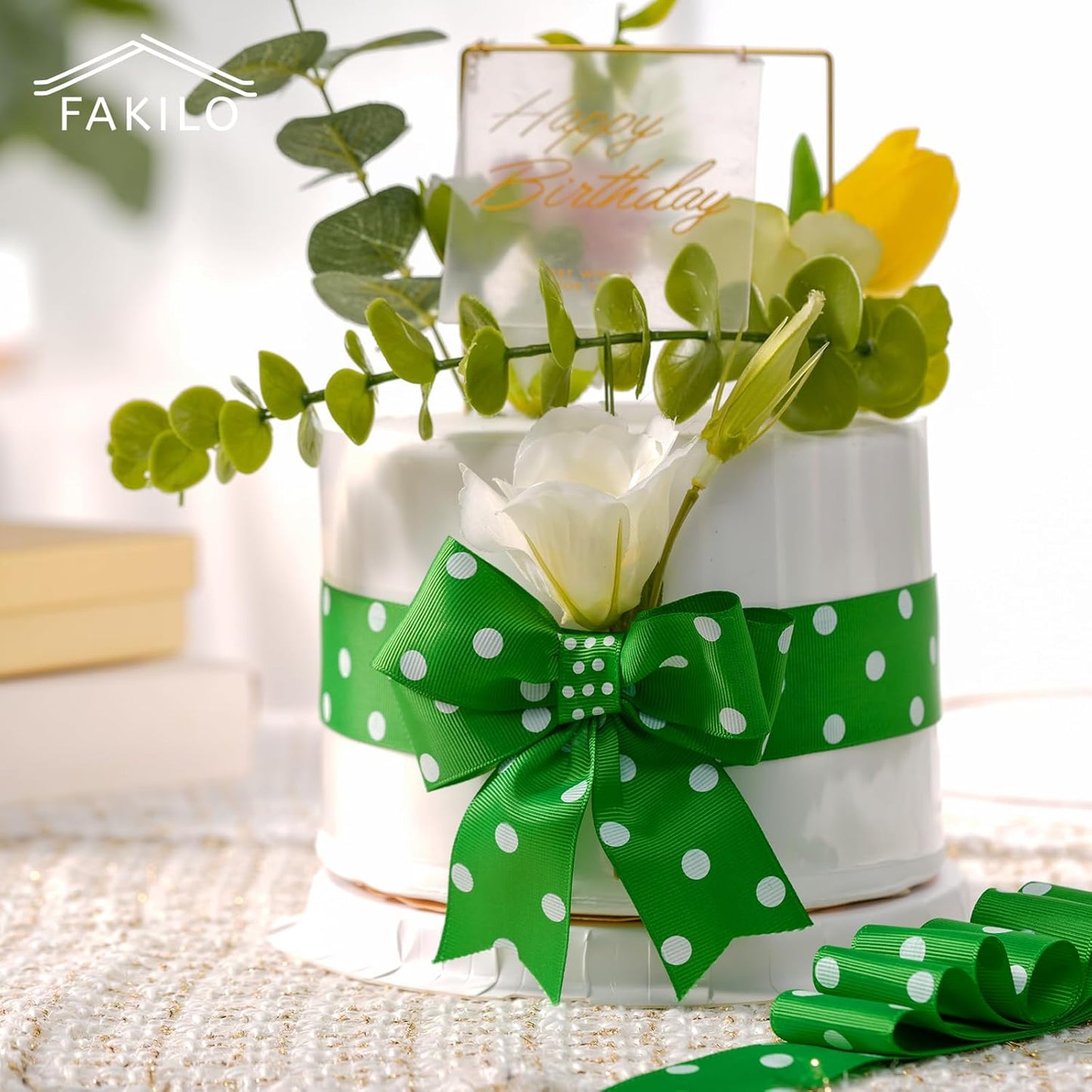 Polka Dot Grosgrain Ribbon 1.5 Inch, 25 Yards Spool Green and White Polka Dot Ribbon for Christmas Gift Wrapping DIY Crafts Hair Bows Wedding Party Decor Sewing and Home Decoration