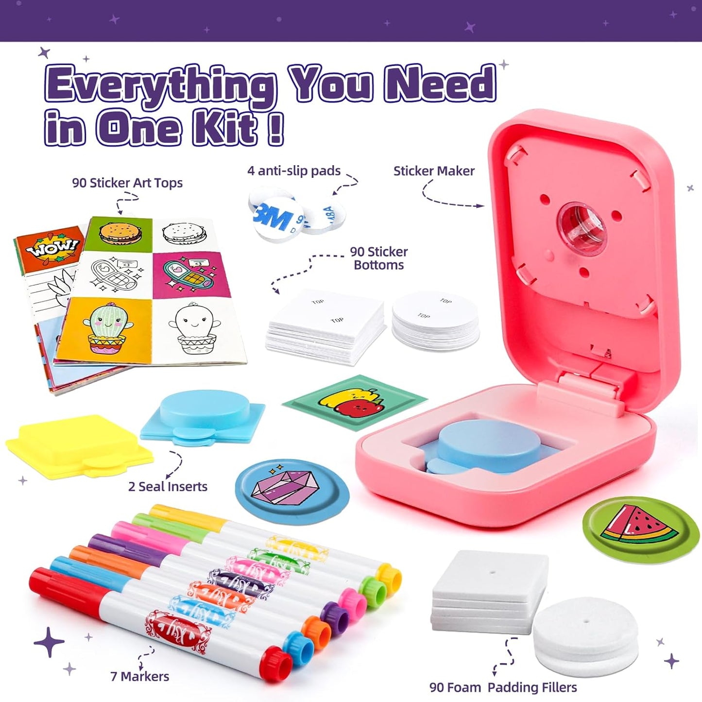 Sticker Maker for Kids - Make Your Own 90 Puffy Stickers Kit - DIY More 3D Stickers Arts and Crafts for Kids Ages 6-10 - Fun Gifts for Girls & Boys 8-12 Year Old Birthday Classroom Rewards