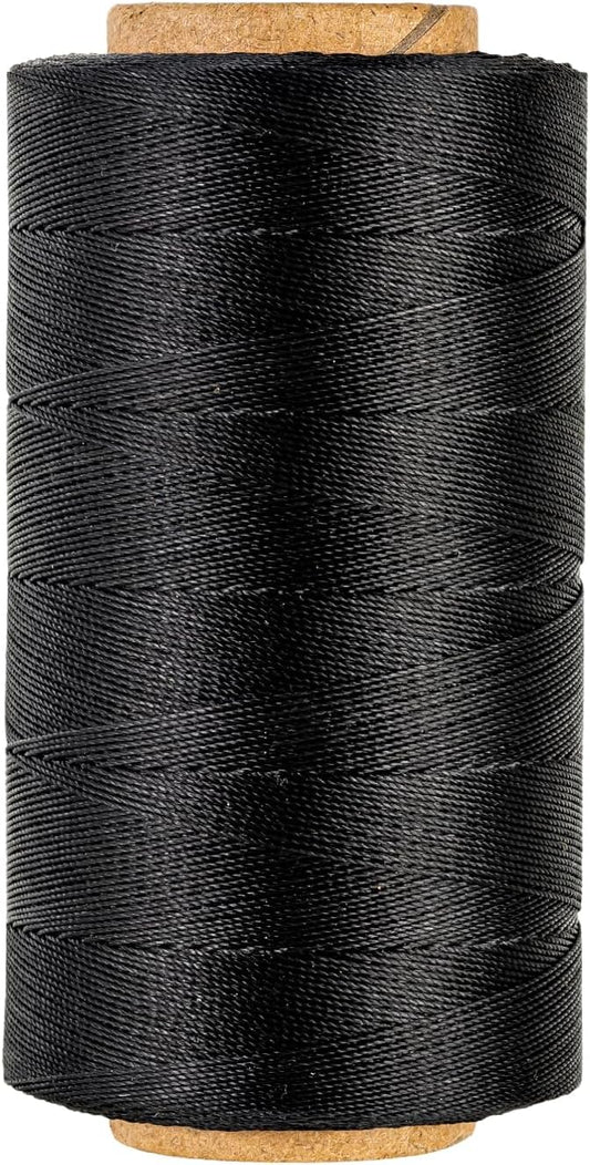 Thin Wax Polyester Thread, 0.45mm, 547 Yards, 3 Ply Round Waxed Cord Strings for Sewing, Beading, Binding, Micro Braiding, Fine Leather Craft and Micro Macrame Jewelry - Black