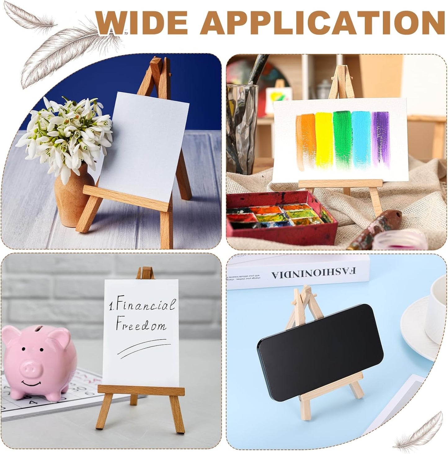 MECCANIXITY Mini Wood Display Easels, 6.3"x3.5"A-Frame Painting Tabletop Easels Holder Stand for Artists Beginners Displaying Small Canvases Art Photos Business Cards(Pack of 12, Wood Color)