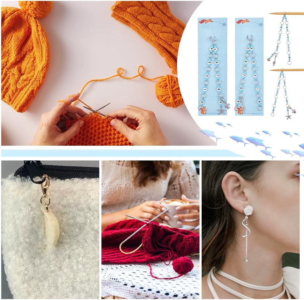 NBEADS 2 Styles Sea Animal Knitting Row Counter Chains, Acrylic Number Stitch Markers Glass Beaded Crochet Stitch Marker Crocheting Accessories for Weaving Sewing Quilting