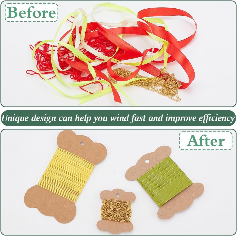 PH PandaHall 90PCS Ribbon Spools 3 Styles Ribbon Storage Organizer Flat Spool Bobbin Yarn Bobbin Kraft Spool Floss Bobbins Card Thread Holder for Embroidery Thread Cross Stitch Craft DIY Sewing