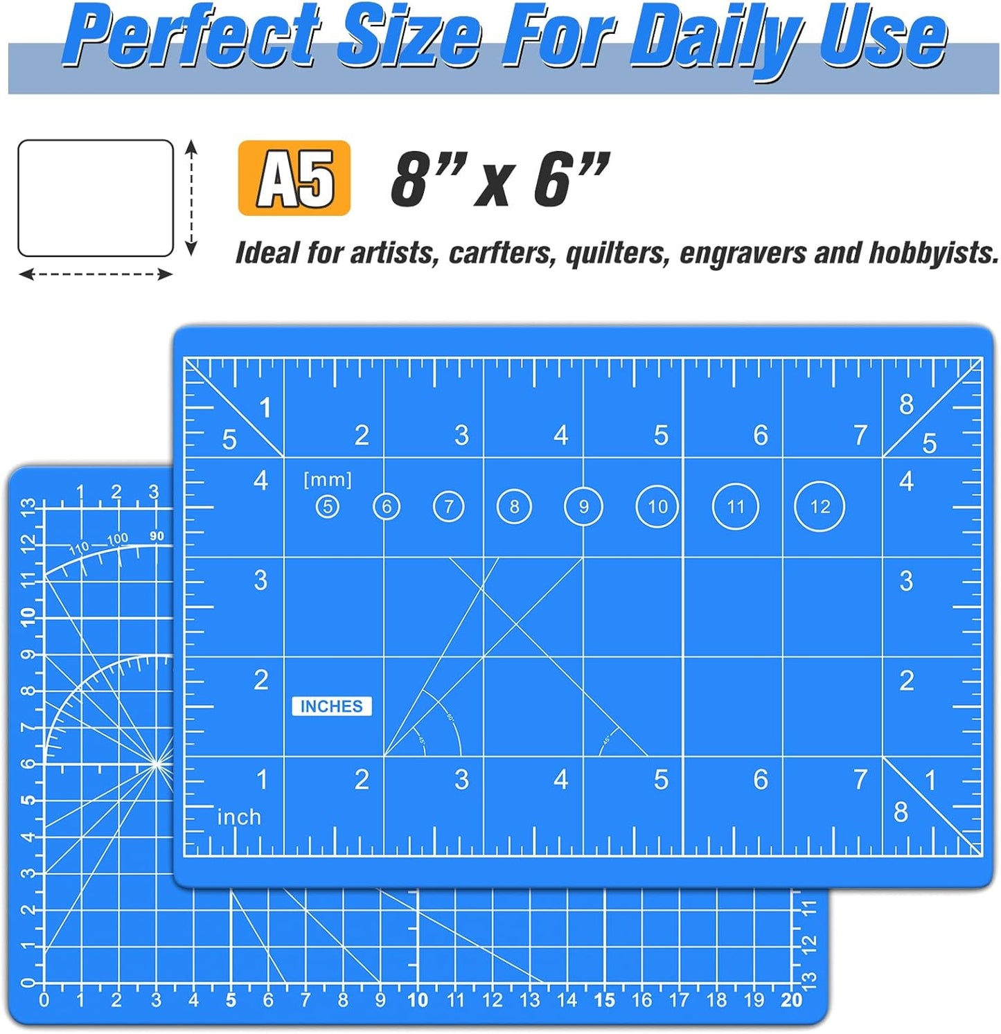 DIYSELF Cutting Mat 8in×6in, Self Healing Cutting Mat, A5 Rotary Cutting Mats for Crafts Sewing Hobby Fabric Project, 5-Ply Craft Cutting Board Double Sided, Craft Mat for Quilting