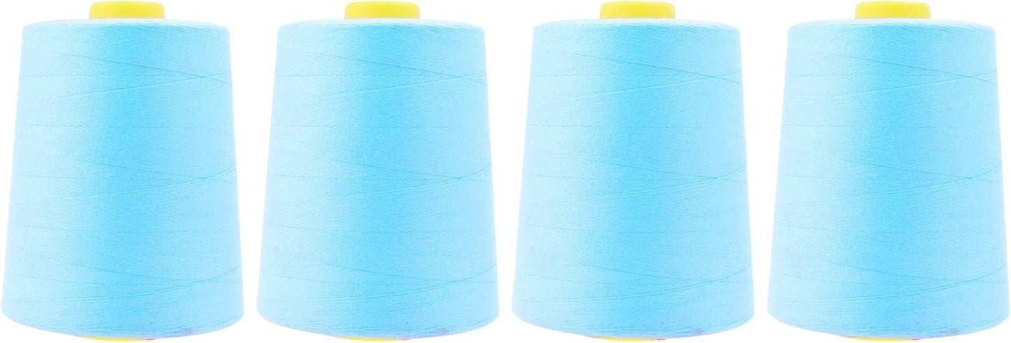 Mandala Crafts 4 Pack of Serger Threads Cones Spools - 20S/2 24000 Yards Polyester Baby Blue Threads for Sergers Machine and Overlock Quilting Sewing Machine