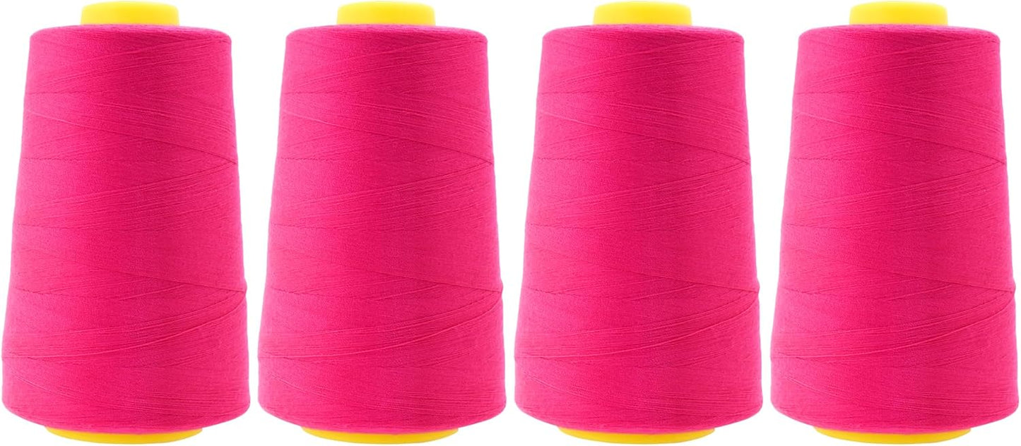 Mandala Crafts 4 Pack of Serger Threads Cones Spools - 40S/2 24000 Yards Polyester Hot Pink Threads for Sergers Machine and Overlock Quilting Sewing Machine