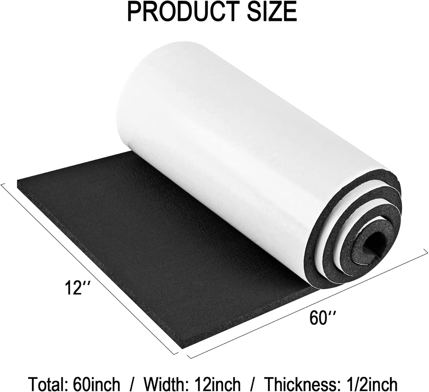 Neoprene Sponge Rubber Foam Sheets with Adhesive Backing, 12" x 60" x 1/2" Black Foam Roll Insulation Board Soundproof Neoprene Mat, Great for Cosplay Padding, DIY, Gaskets, Costume, Crafts