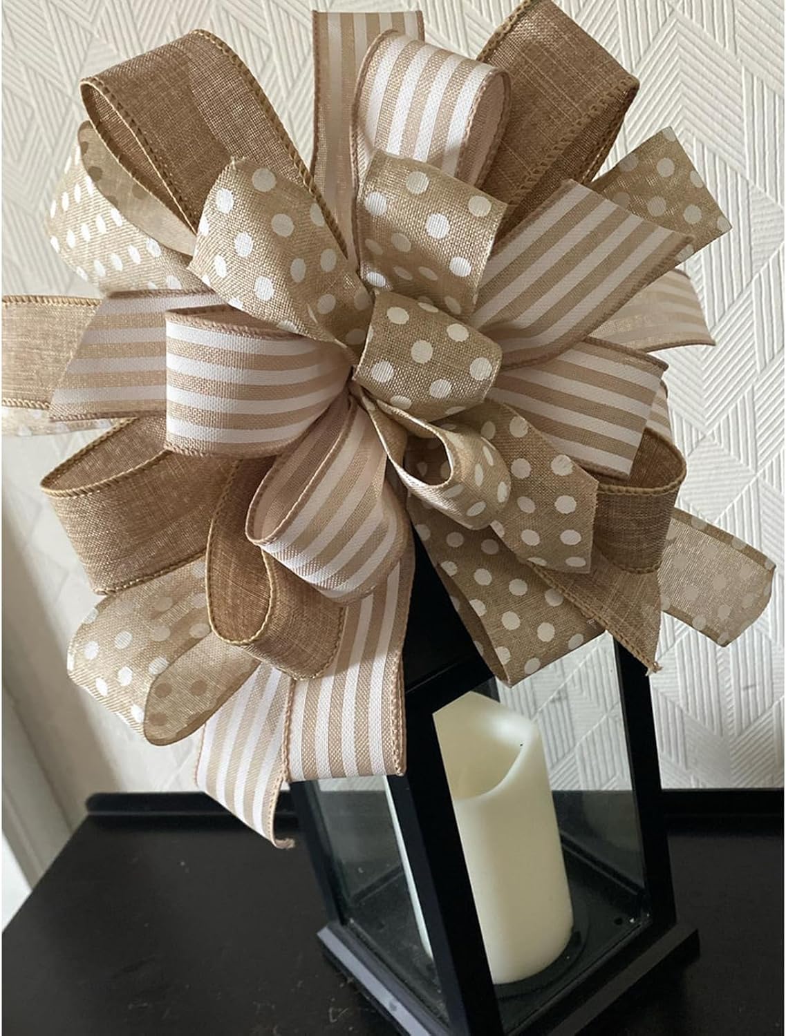 Burlap Ribbon Wired, Farmhouse Rustic White Stripe Ribbon for Gifts Wrapping DIY Crafts Floral Bows Wreath Making Party Supplies Holiday Home Decoration, 2.5 Inch x 10 Yards