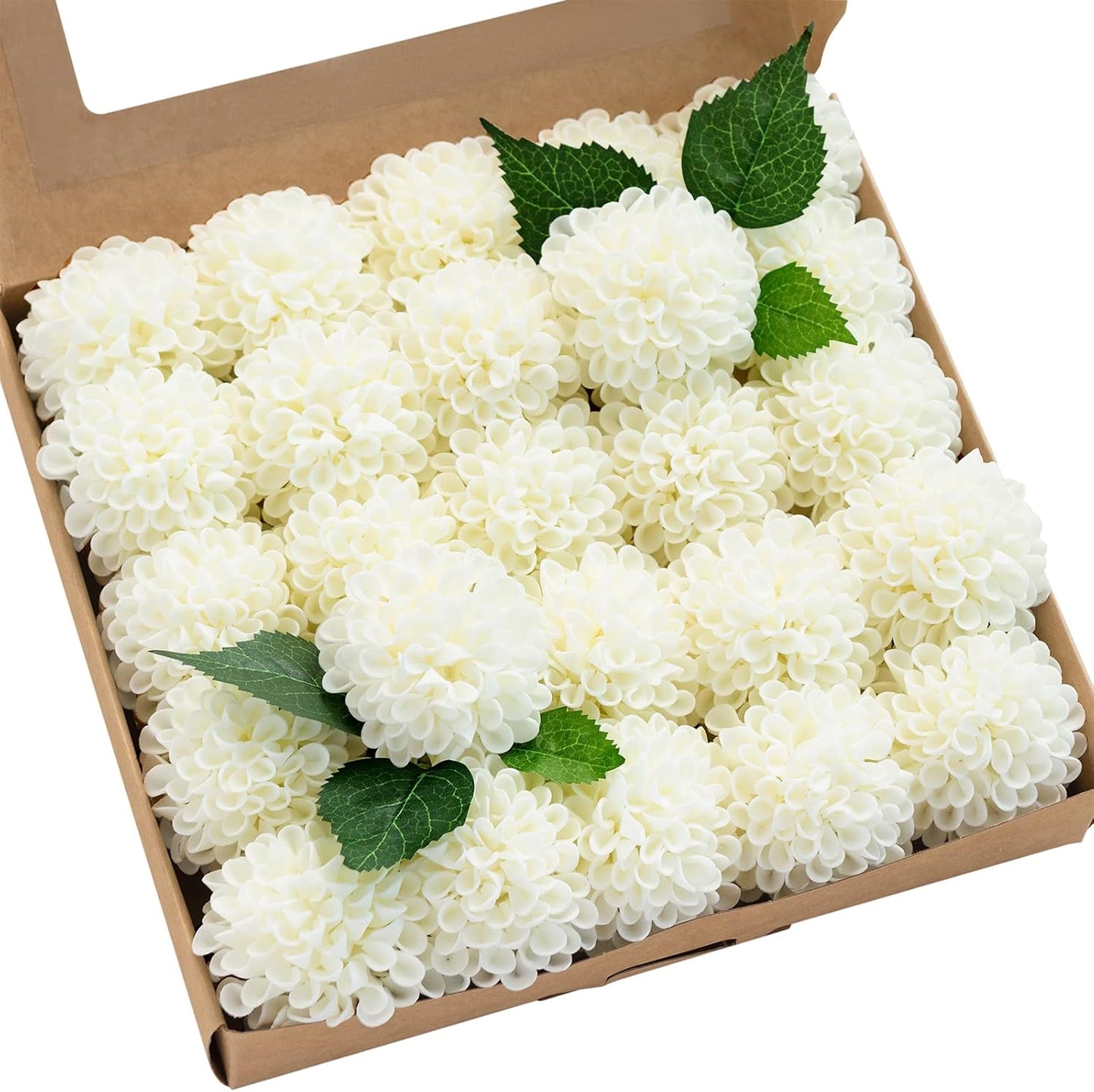Ling's moment Ivory Dahlia Foam Artificial Flowers Real Touch Faux Fake Flower for Home Decor Graduation Baby Shower Decorations Outdoors Party Favors Wedding Gifts Centerpieces Arrangements 25pcs