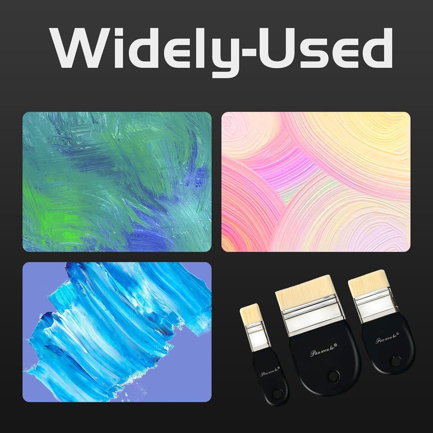 3 Pack Flat Paddle Paint Brush Set, Nylon Painting Brushes for Acrylic, Oil, Paint, Varnishes, Watercolor, Painter, Students, Artist and Watercolor Brushes Paints (1", 2", 3")