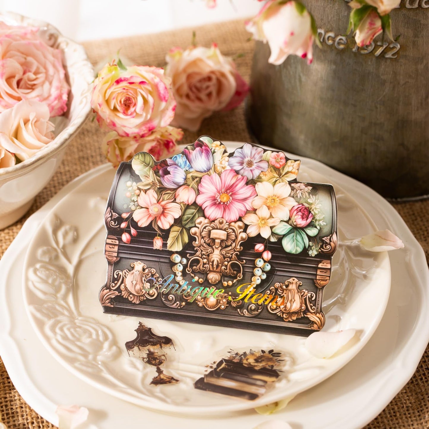 240Pcs PET Scrapbook Stickers Vintage Floral Designs for Scrapbooking DIY Crafts Waterproof Journaling Supplies Junk Journal Ephemera with Storage Organizer