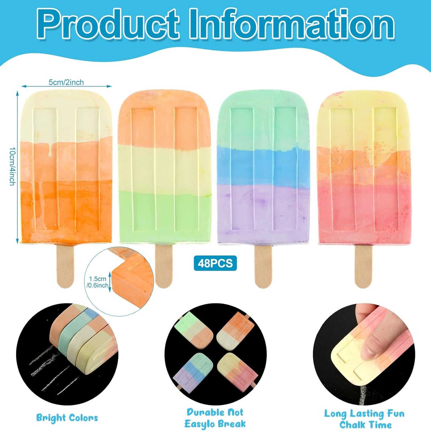 48 Pcs Ice Cream Sidewalk Chalk Set Multicolor Party Favors Bulk Washable Safe Outdoor Chalk for Kids Adults Fun Summer Playground Outdoor Activities Painting on Chalkboard Blackboard
