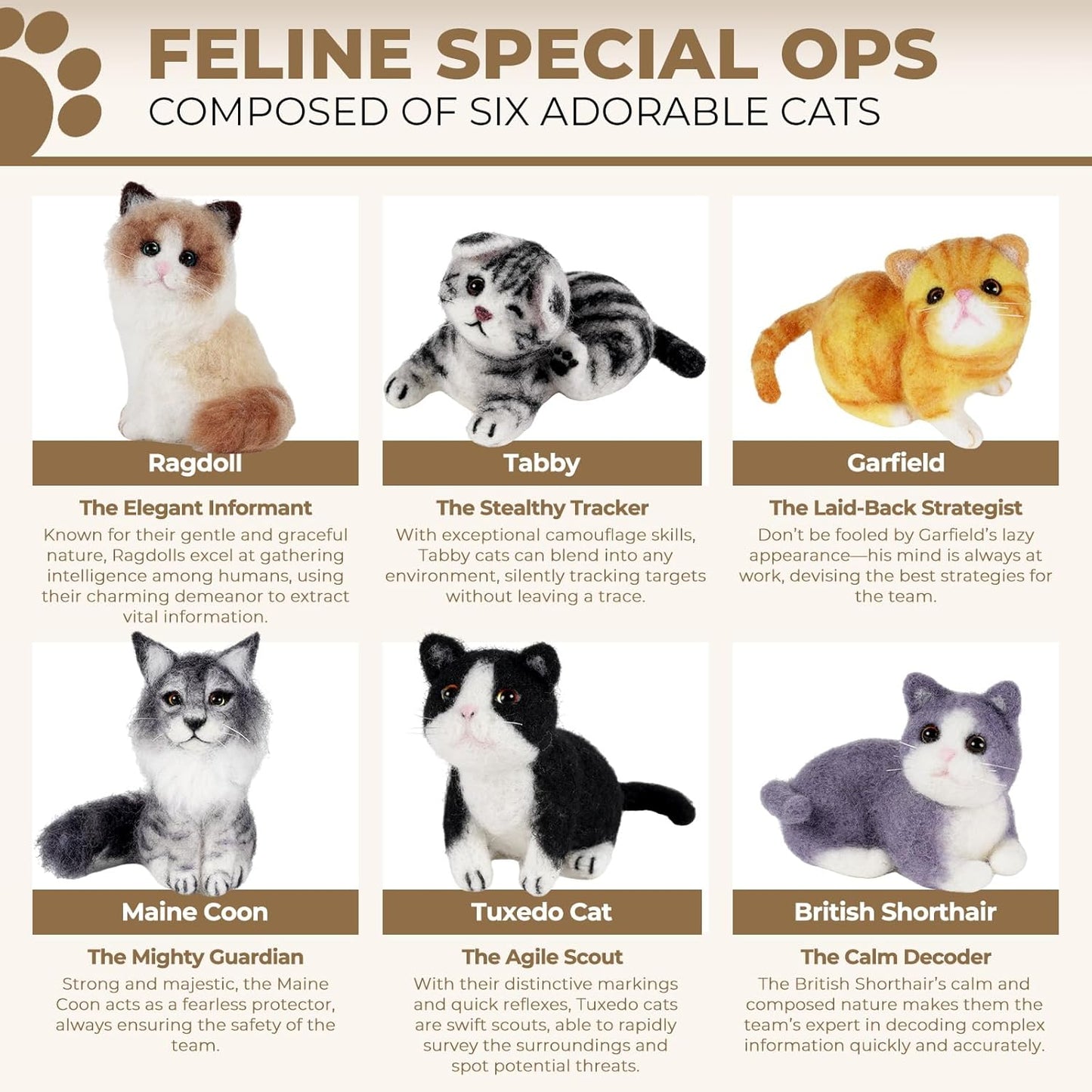 MOREJMTT Needle Felting Kit, 6 PCS Animal Needle Felting Beginner Kits, Wool Felt Needle Felting Tools Foam Pad, Craft Party Supplies for Beginners Adult(Cat Family)