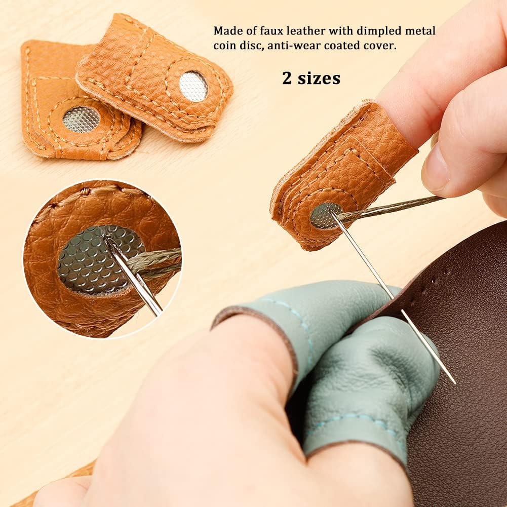 10pcs Hand-Working Sewing Thimble, Metal Finger Shield Ring, Leather Coin Finger Protectors, Sewing Thimble Rings Cap Metal Shield for Knitting Quilting DIY Craft Tools