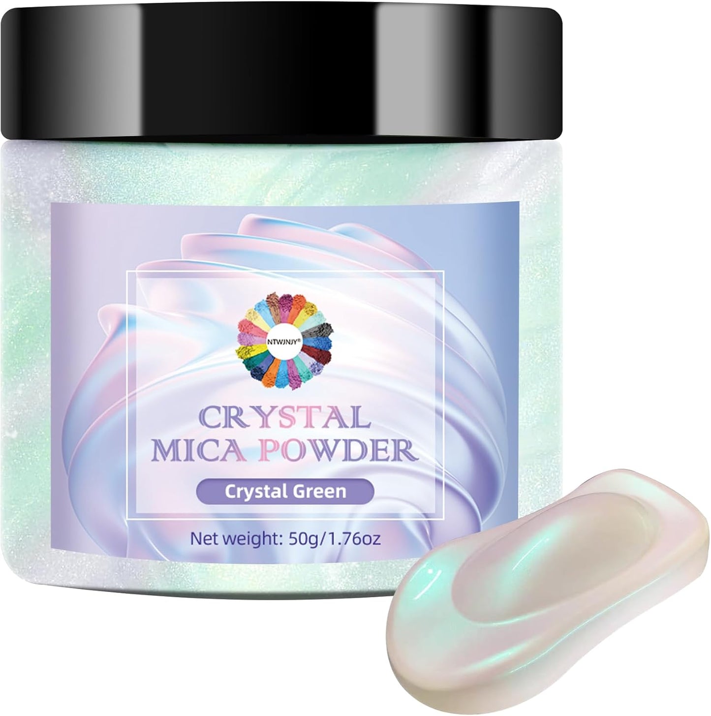 Crystal Green Mica Powder for Epoxy Resin，Natural Shimmer Mica Powder Used for Coloring Resin Artwork, car Spray Paint, Candles, soap, Lip Gloss, Nail Polish(50g/1.7oz)