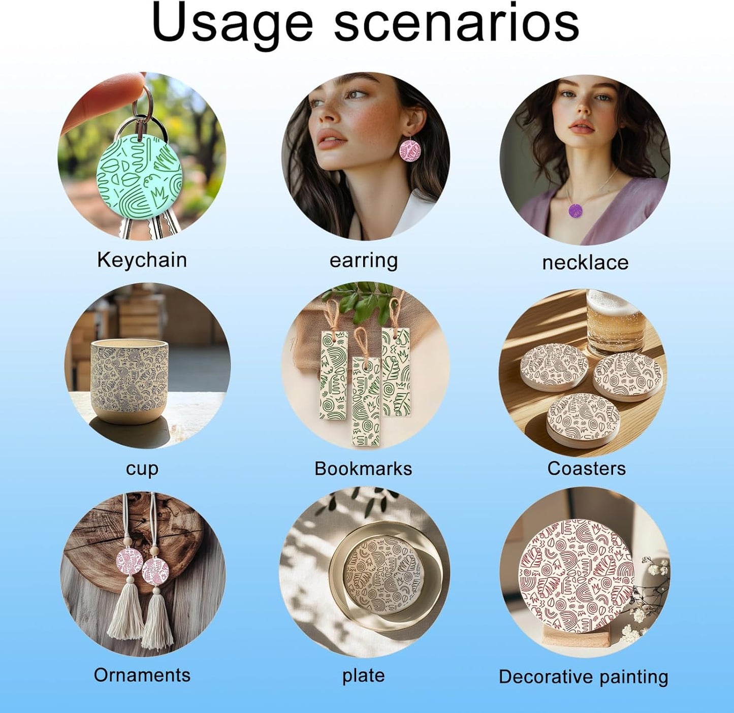 CHGCRAFT Bohemian Graphics Polymer Clay Texture Sheets Doodle Style Silicone Texture Stamp Clay Texture Mat Modeling Pattern Pad Sheets for Jewelry and Earrings Tools, 5.5x5.5 inch