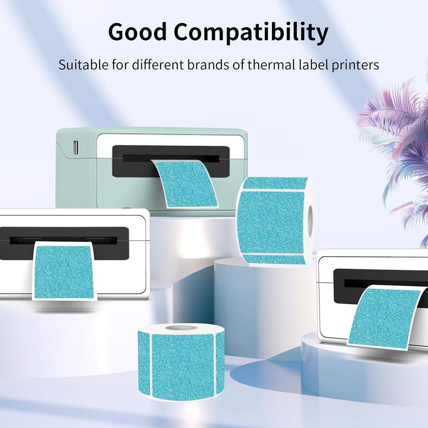 Holographic Thermal Labels Stickers 2" x 2", Square Thermal Stickers Labels, Glitter Self-Adhesive Direct Thermal Label for Small Business- Holographic Blue