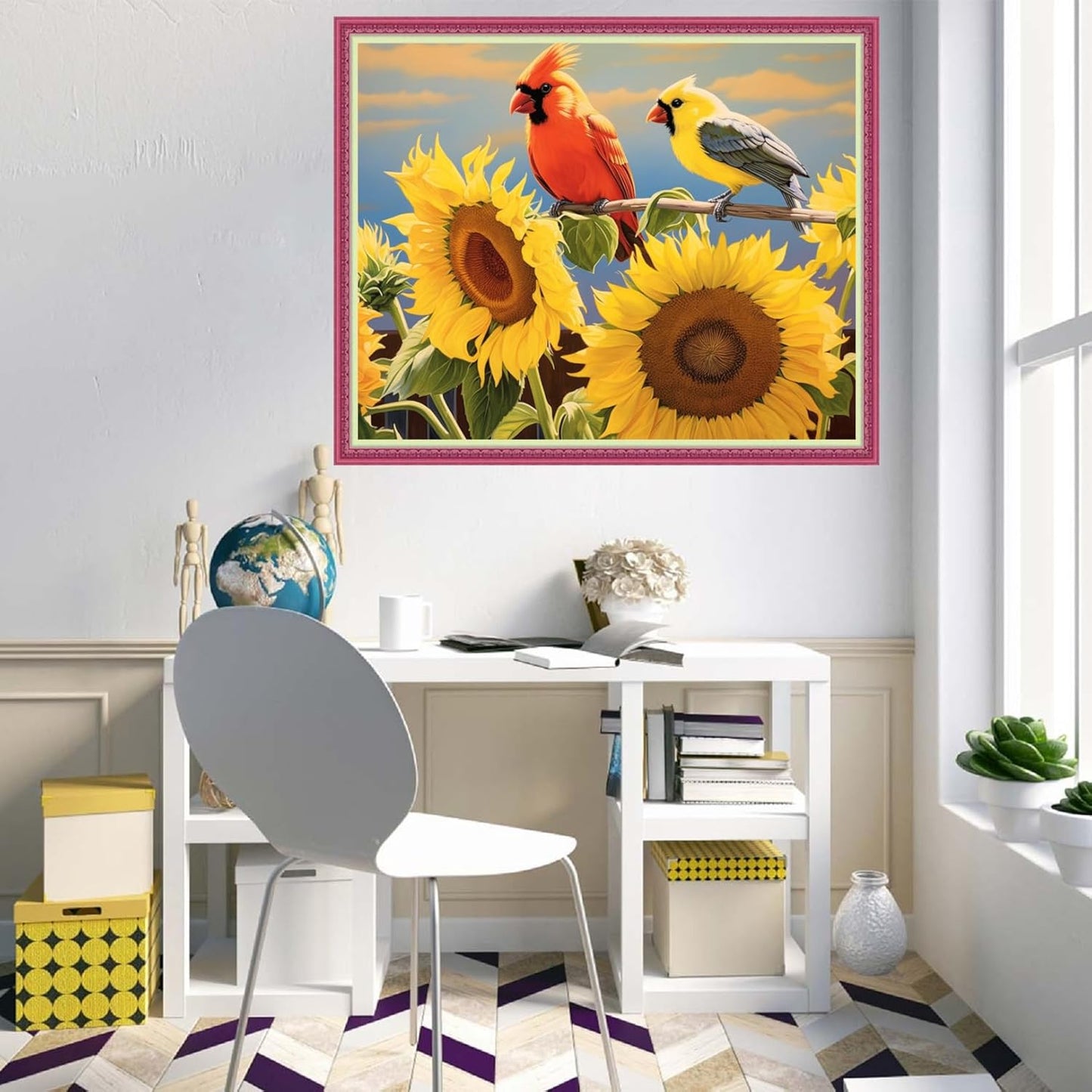 Disnesart Cross Stitch Stamped Full Embroidery Kits DIY 11CT Cotton Thread Printed DIY Needlepoint Kits Craft Needlework Set Cross-Stitch Stamped Sets-Sunflower Bird 16x20 inch