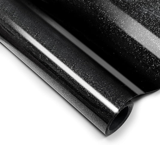 Black Glitter HTV Heat Transfer Vinyl, 12" x 5ft lron on Vinyl, for T-Shirt Ironing, Vinyl HTV Easy to Cut and Weed, The Best Choice for DIY Creativity. (Black, 12" x5ft)