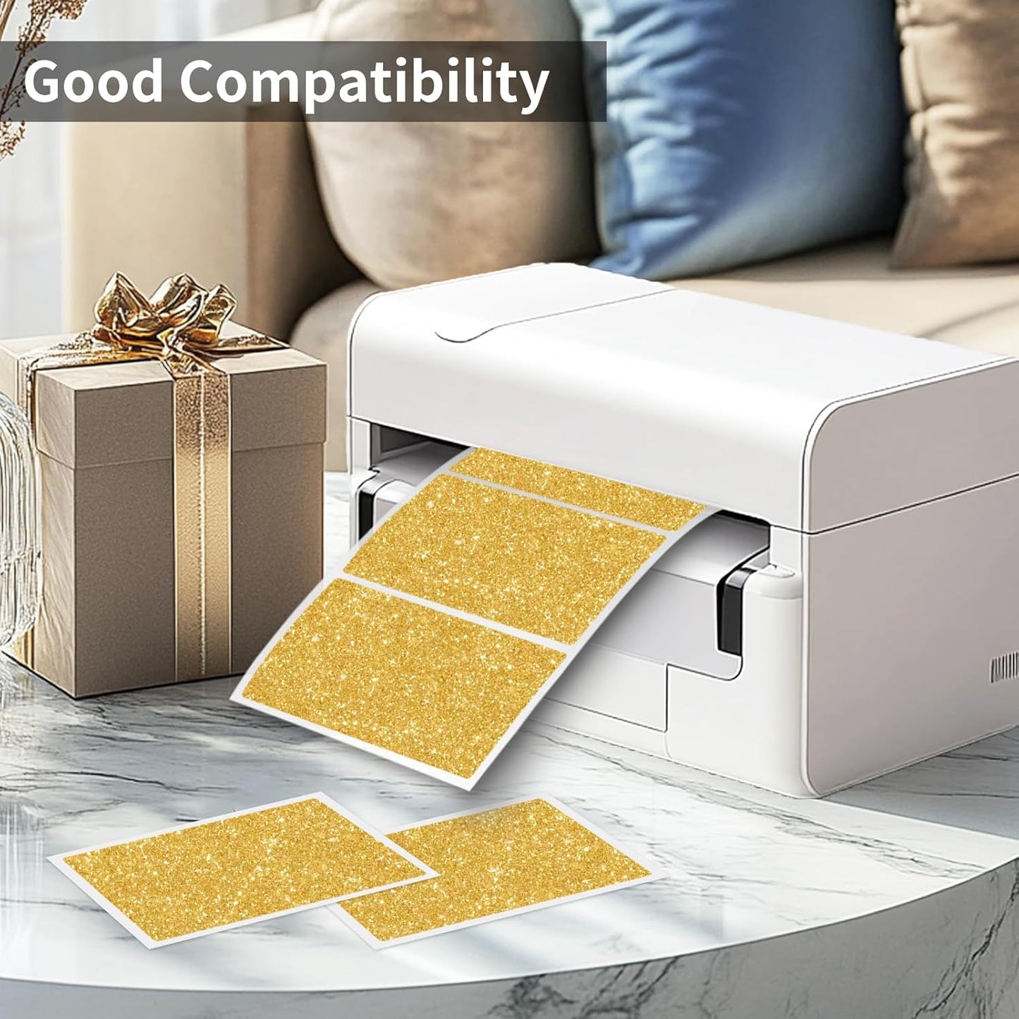 2" x 3" Glitter Gold Thermal Label Stickers,Waterproof Thermal Printer Sticker Labels for Gift Wrapping, Self-Adhesive Name Price Tag DIY Custom Logo Design (280 pcs,Silver)