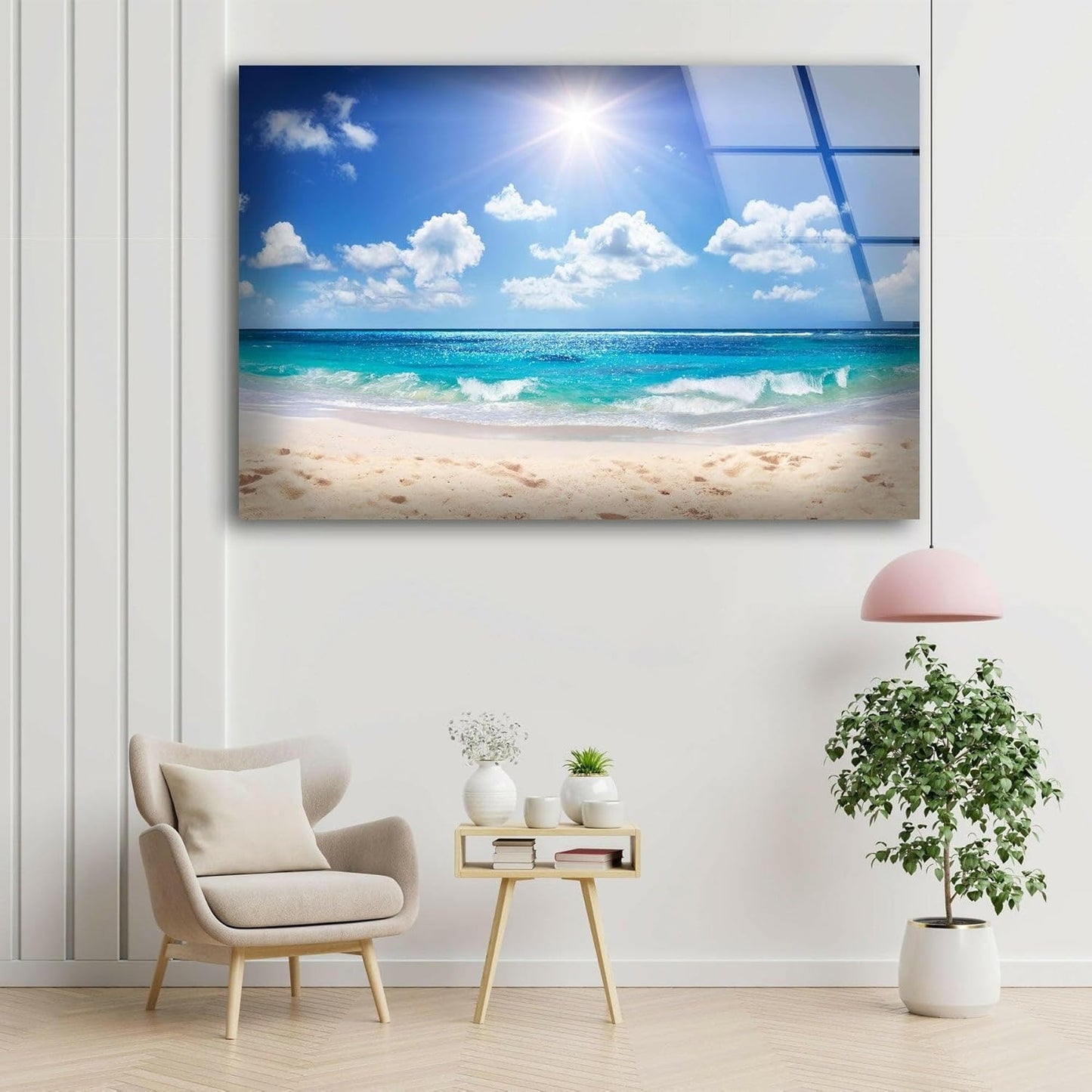 My Photostation.com Round 31,5'' Summer Beach Landscape Glass Wall ArtTempered Glass Printing Wall Decor Large Wall Art Wall Hangings