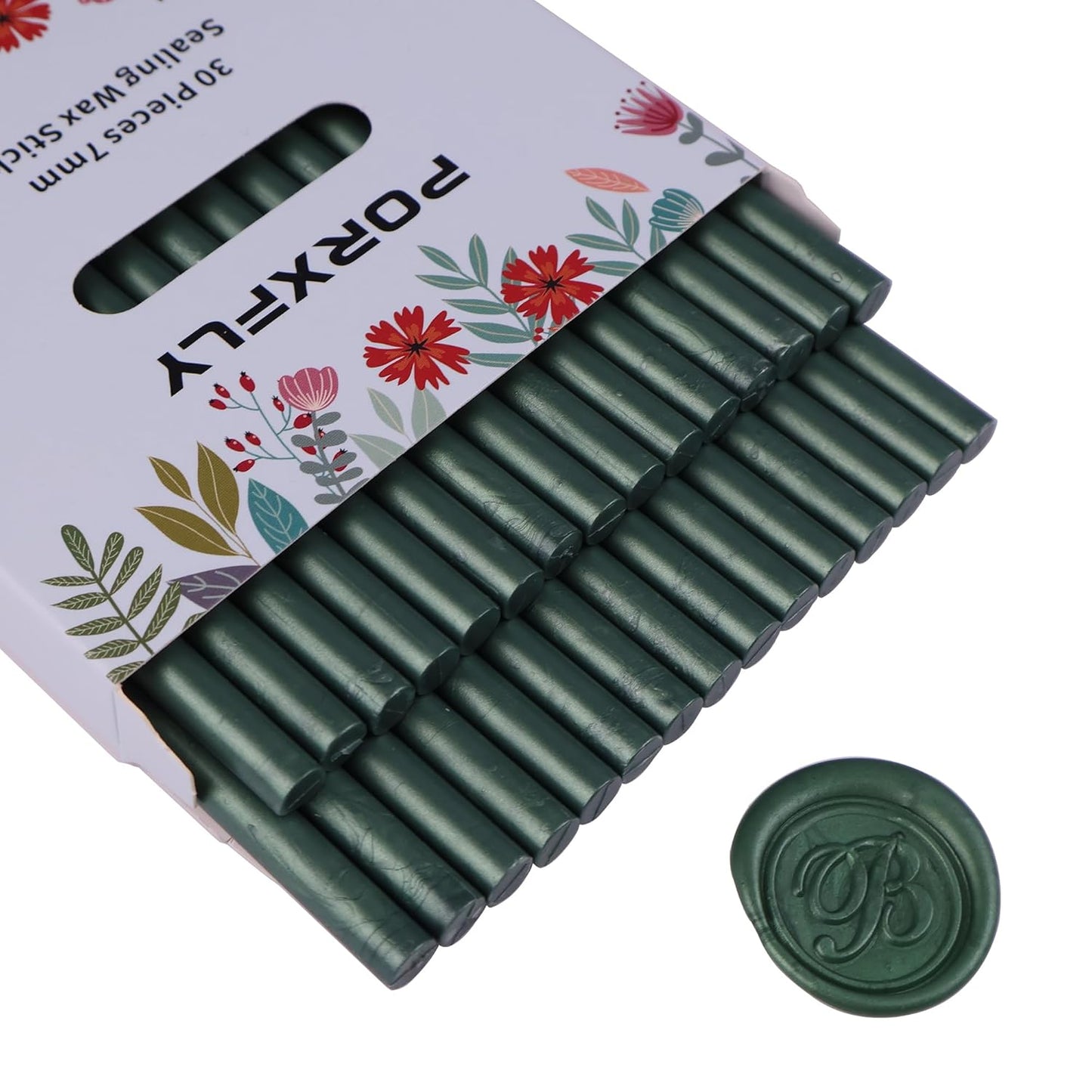 30 Pieces 7mm Sealing Wax Sticks for Glue Gun,PORXFLY Mini Wax Seal Sticks Great for Seals Stamp,Cards Envelopes,Wedding Invitations,Gift Wrapping,Wine Packages (Pine Green)