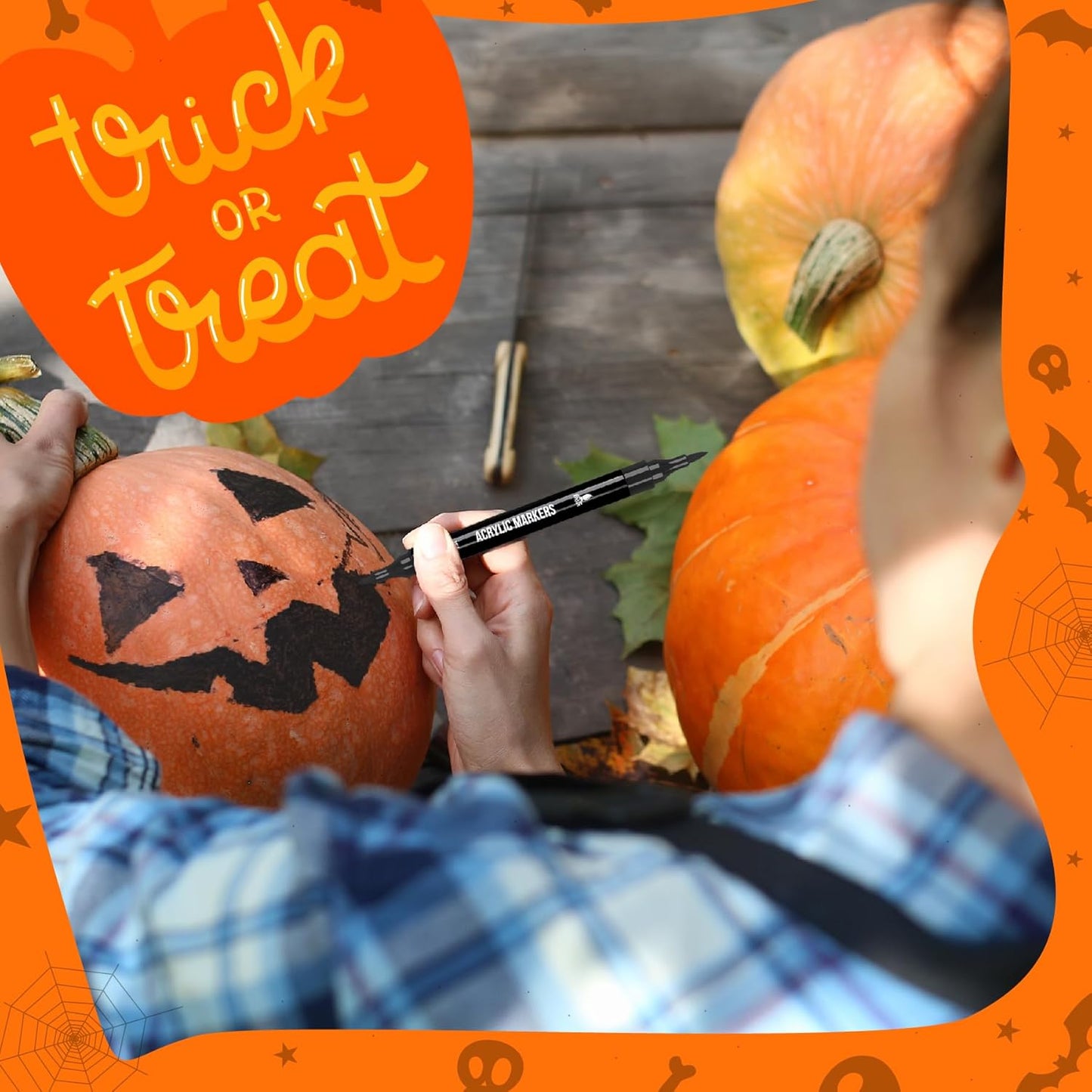 24 Colors Acrylic Paint Markers, Dual Tip with Fine Tip and Brush Tip Pens for Stone, Wood, Calligraphy, Canvas, Ceramic, Metal, Glass, Rock Painting, DIY Crafts