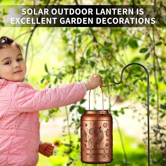 Solar Lanterns Outdoor Waterproof Hummingbird Garden Decor Gifts for Women Mom Grandma Hanging Lights Metal Decoration Outside for Yard, Patio,Backyard,Porch(Rooster)