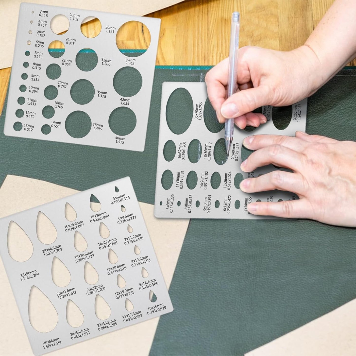 3PCS Metal Stencils Ellipse Teardrop Circle Template for Drafting Round Stencil Jewelry Making Templates Art Oval Tool Metal Geometric Stencil for Office and DIY Bracelets Earrings