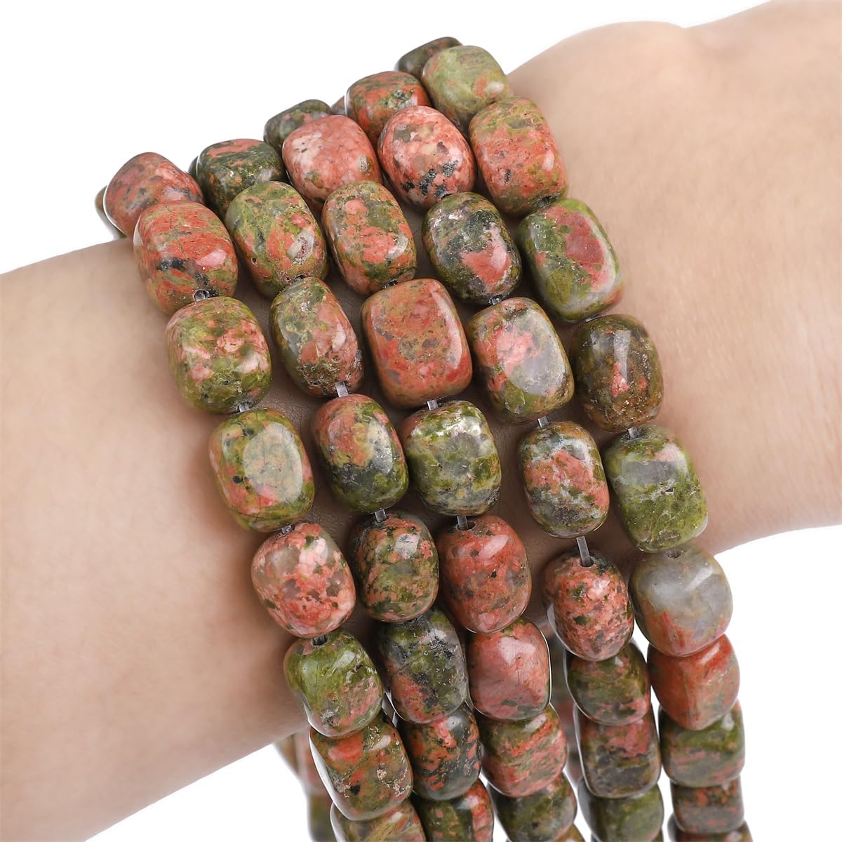 Natural Unakite Cuboid Stone Loose Semi Gemstone Beads for Jewelry Making 8mmx12mm 38cm/Strand