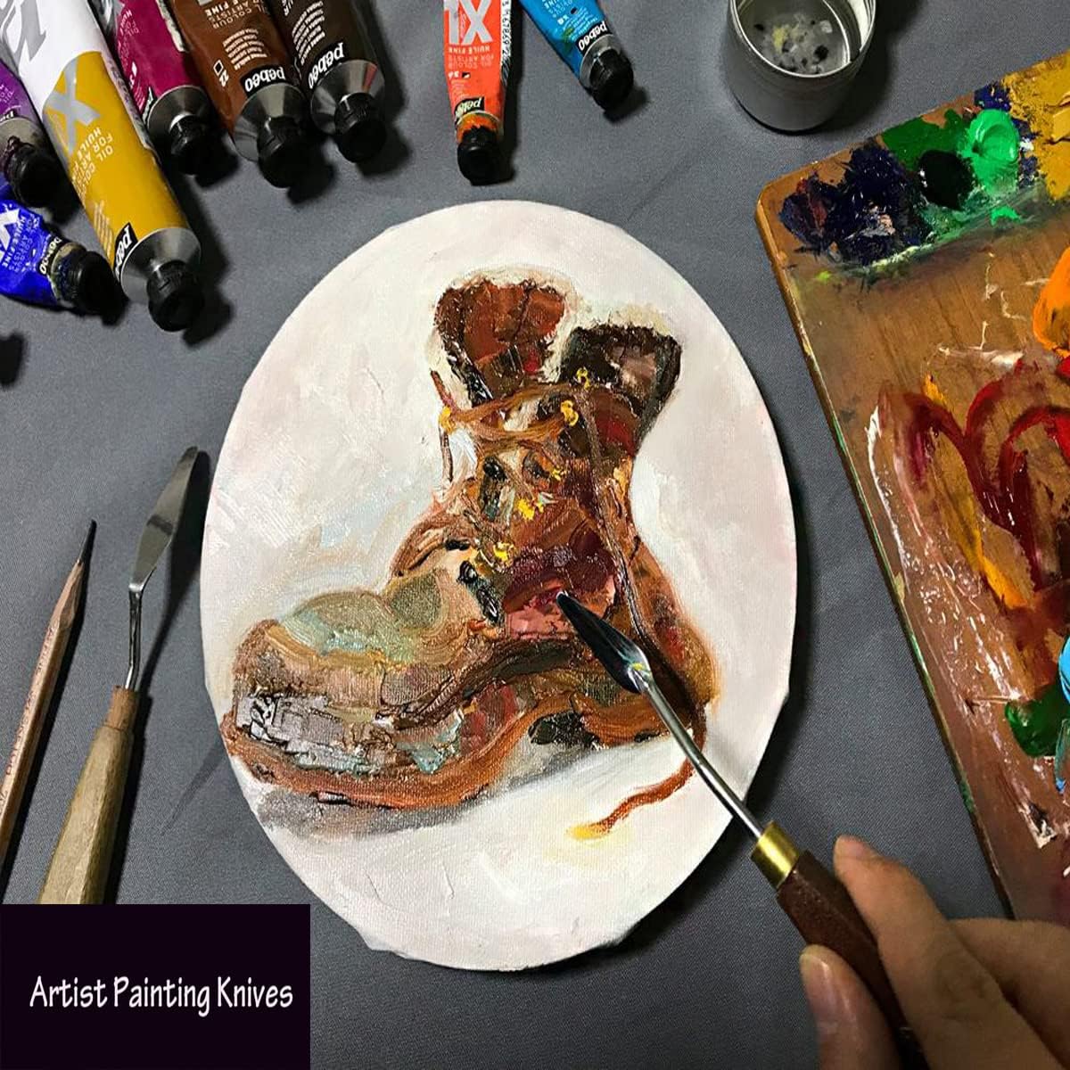 Paint Knife Set - 10pcs Stainless Steel Spatula Palette Knife Painting Tools Metal Knives Wood Handle with Different Shapes and Sizes for Oil Painting, Acrylic Mixing