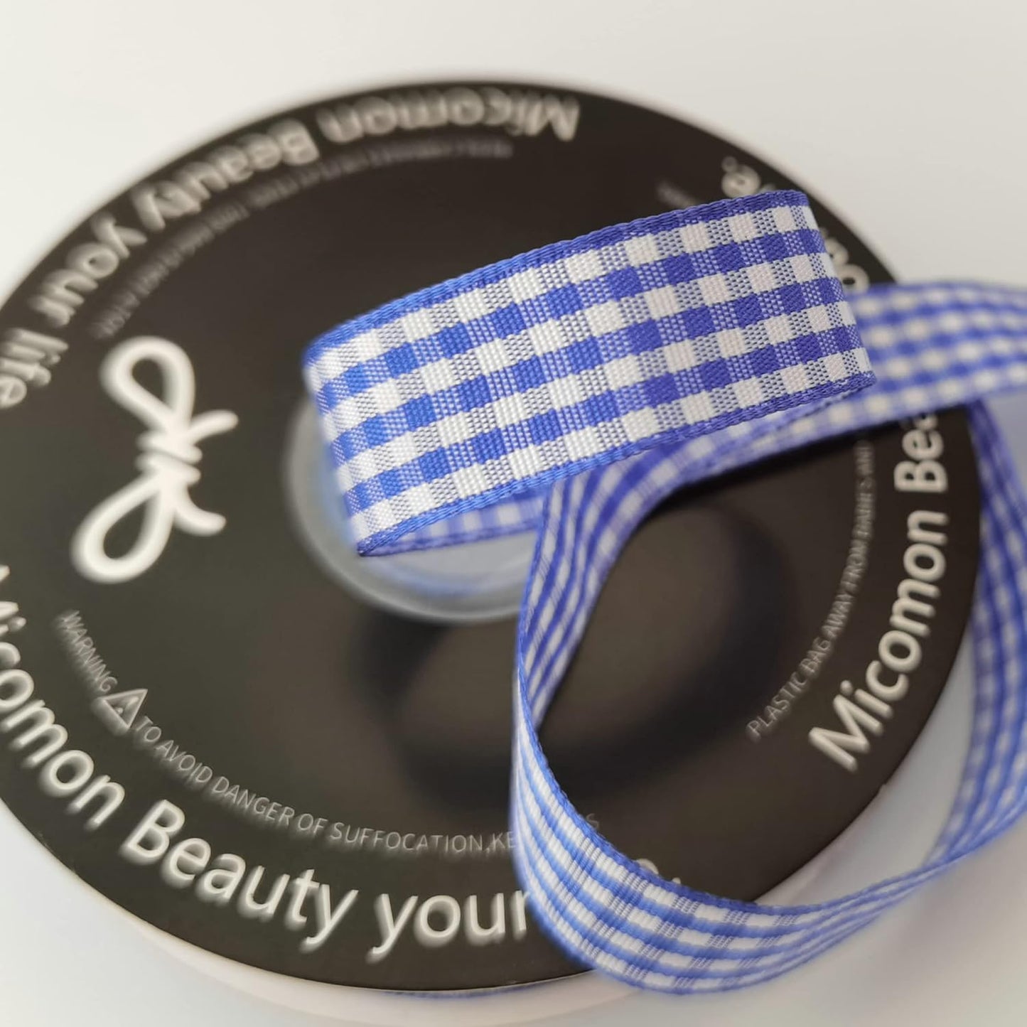 Blue and White Woven Edge Plaid Ribbon 100% Polyester Gingham Ribbon 25 Yards Each Roll (5/8", Blue)