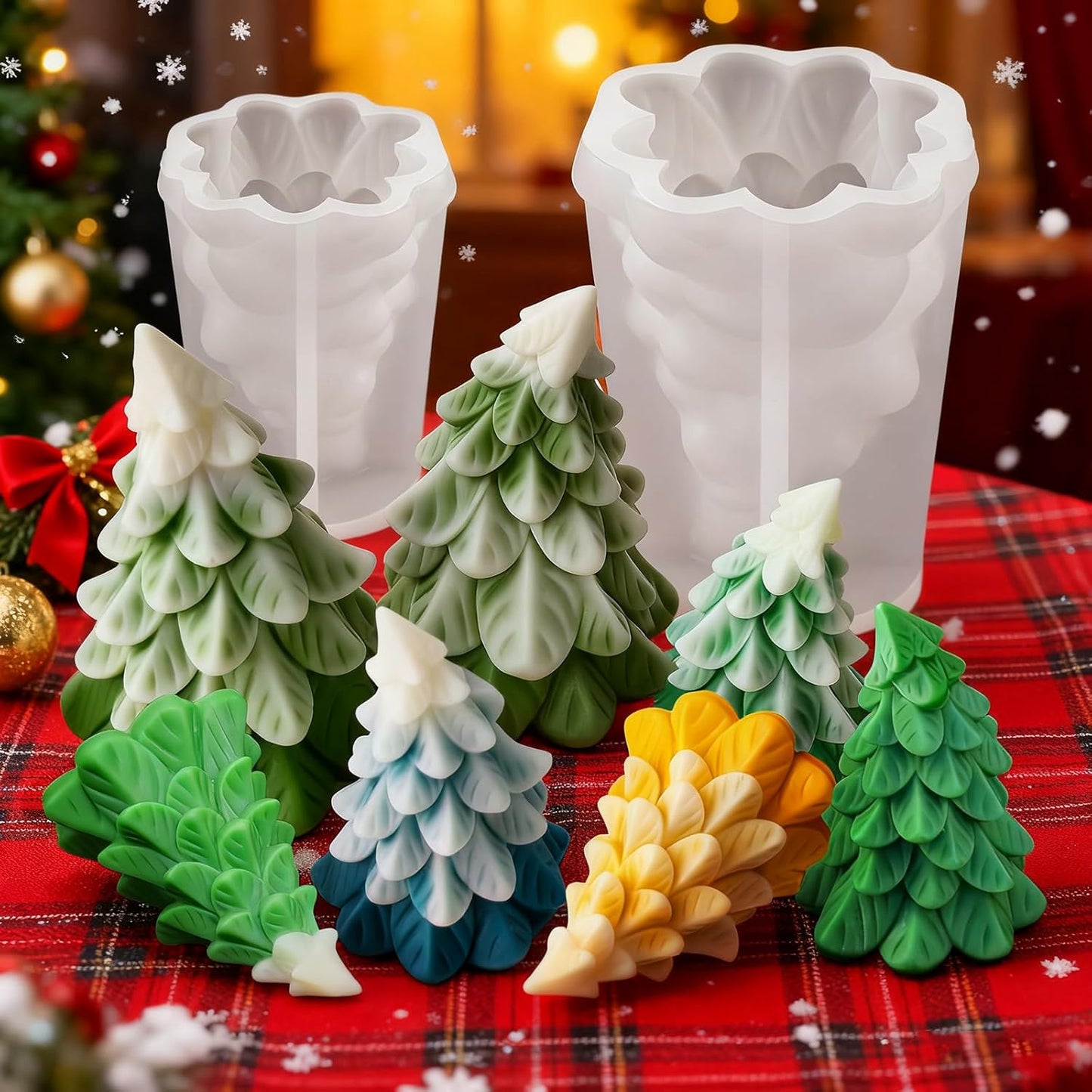 2 Pcs Christmas Candle Molds, Christmas Tree Silicone Molds for Candles Wax Soap Plaster Epoxy Resin Casting Craft Xmas Home Decoration Handmade Gift