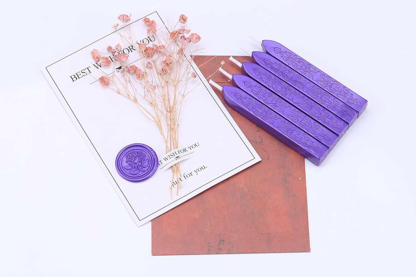 Yoption 5 Pieces Purple Sealing Wax Sticks, Antique Totem Fire Manuscript Wax Seal Sticks with Wicks for Wax Seal Stamp (Purple)