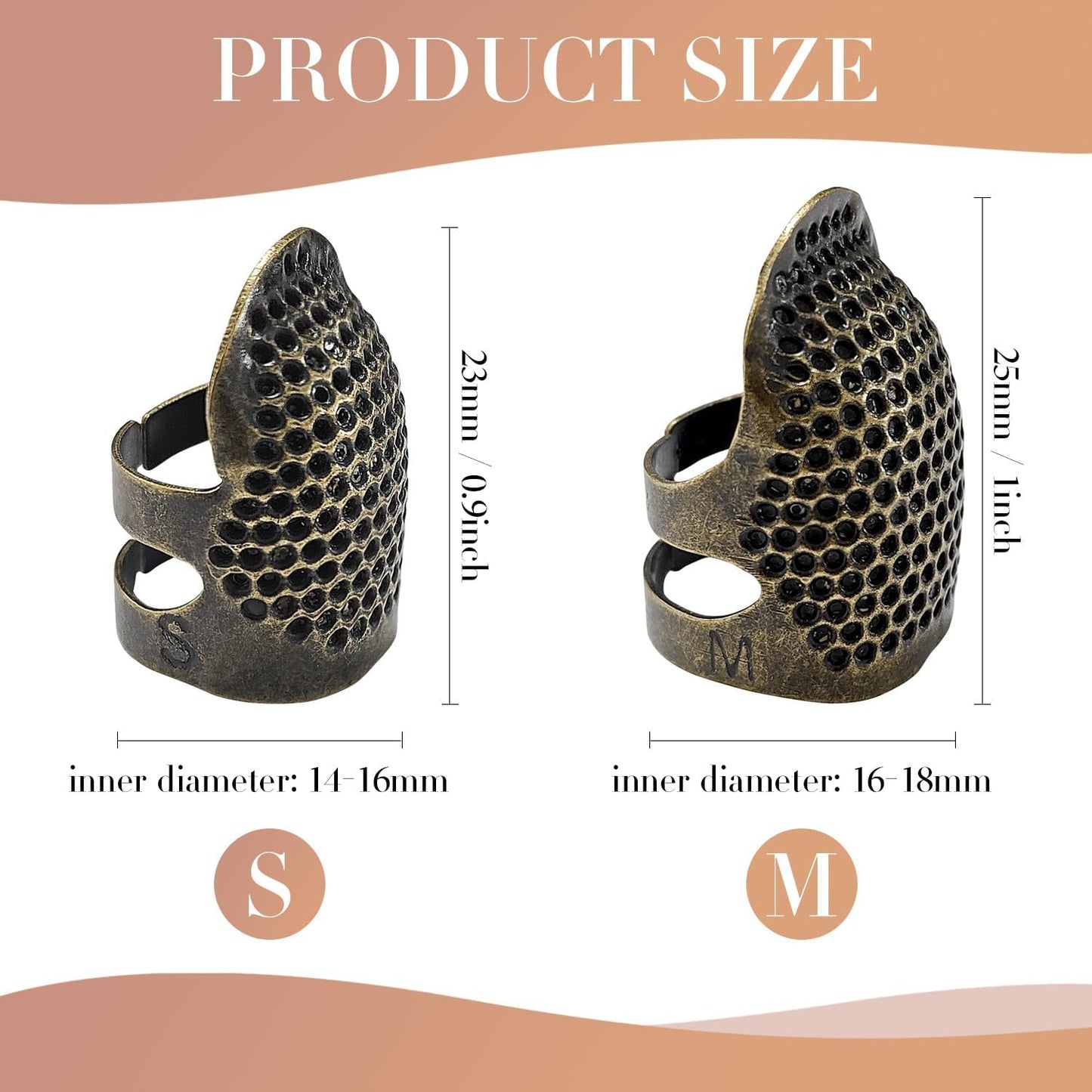 ZESION 4Pcs Sewing Thimbles, Adjustable Metal Thimbles for Hand Sewing Finger Protector, Quilting Craft Accessories for Knitting Needlework DIY Tools, Bronze(2 Sizes, S/M)