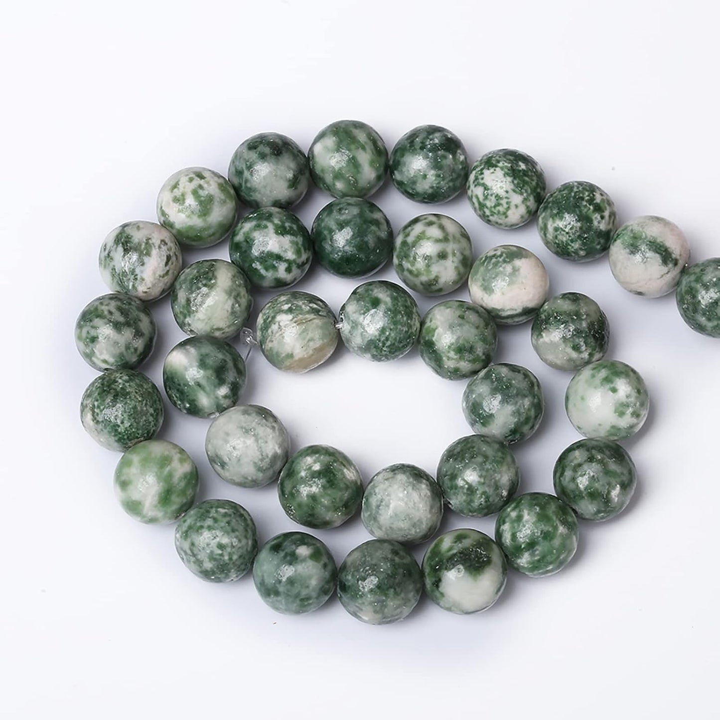 36pcs 10mm Natural Green Spot Stone Stone Beads for Jewelry Making Loose Spacer Round Beads DIY Bracelets Necklaces 15" (10mm, Green Spot Stone)