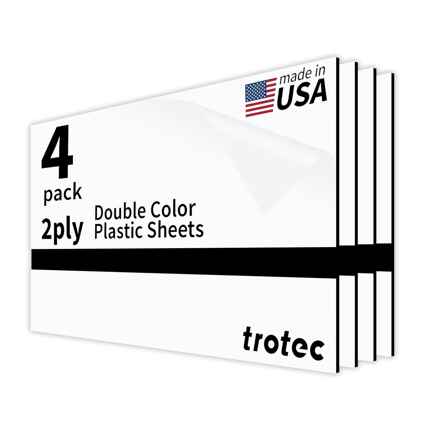 Trotec TroLase | 12"x24"x1/16", 4 Pcs | White/Black | 2 Ply | Modified Acrylic | Laser Engraving Double Color Plastic Sheet | Engraving Blanks for Laser, Saw, Guillotine | Made in USA