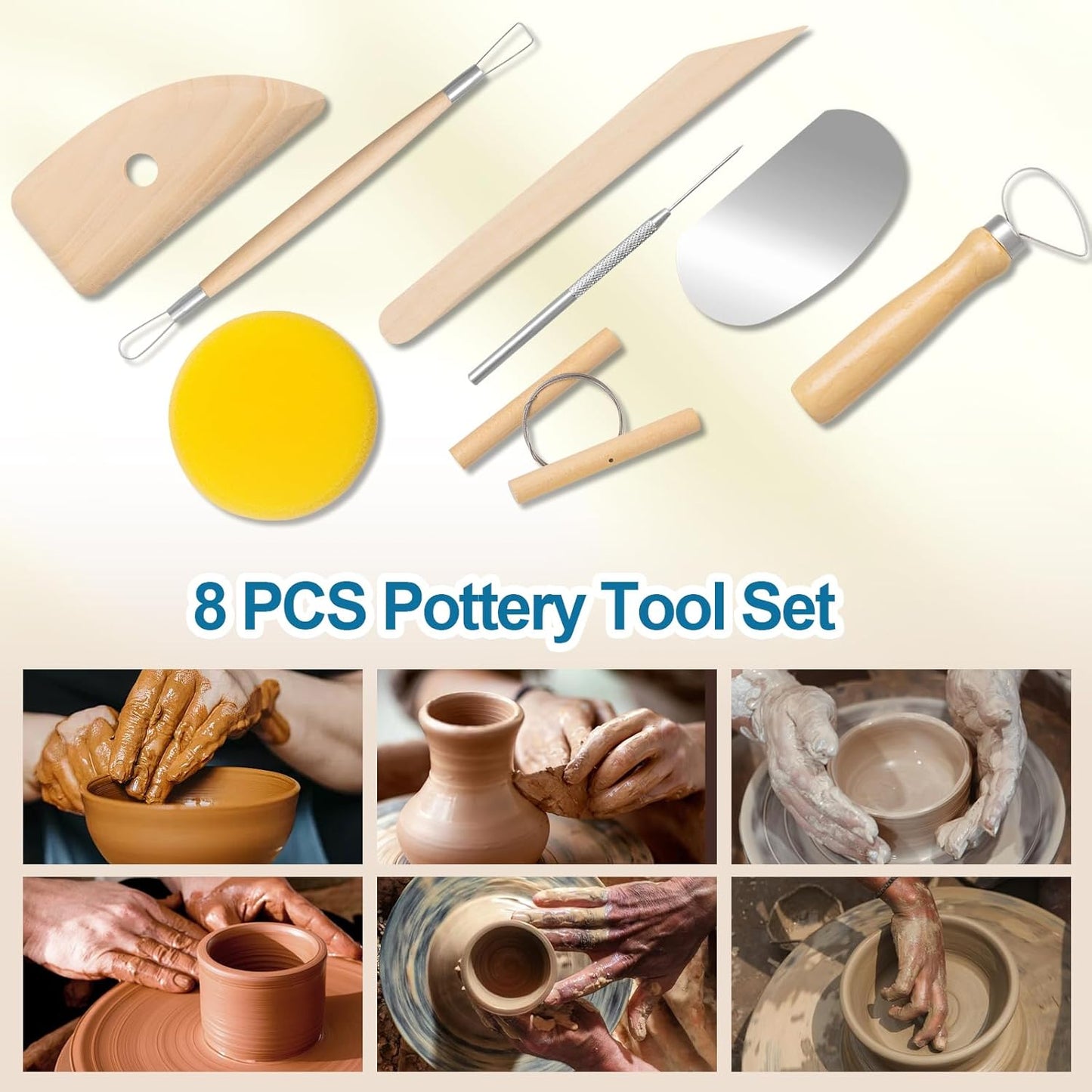 Amrules Clay Tools Kit, 8 PCS Pottery Tools, Practical Polymer Sculpting Tool Kit, Air Dry Clay Tool Set Suitable for Adults, Pottery Craft, Dotting, Drawing, Modeling, Shaping