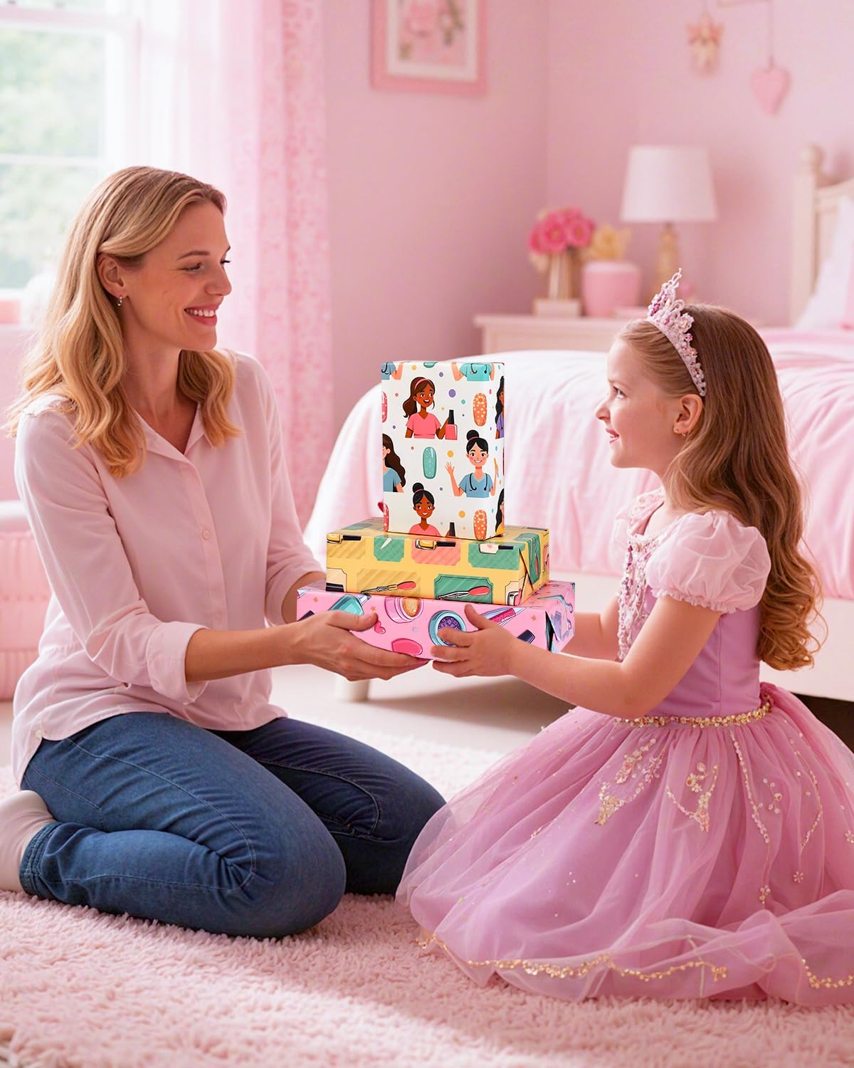 Pineraap 12 Sheets Nail Art Wrapping Paper, Manicure Gift Wrap Paper with Nails Polish Bottles & Salon Scenes, Folded Flat Paper for Nail Art Lovers Birthday DIY Crafts, 19.7 x 27.6 Inch