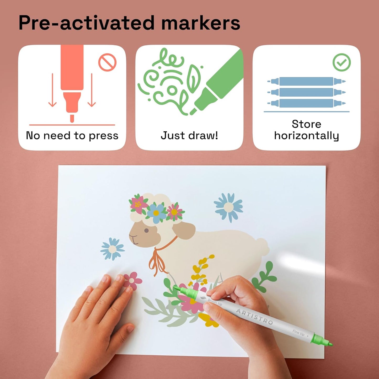 ARTISTRO 24 Pastel Dual Tip Brush + Fine Acrylic Paint Markers - Easy for All Ages & Levels Paint Pens for Fabric, Rock, Glass, DIY - Halloween Pumpkin Painting Kit, Art Supplies, Christmas Gift