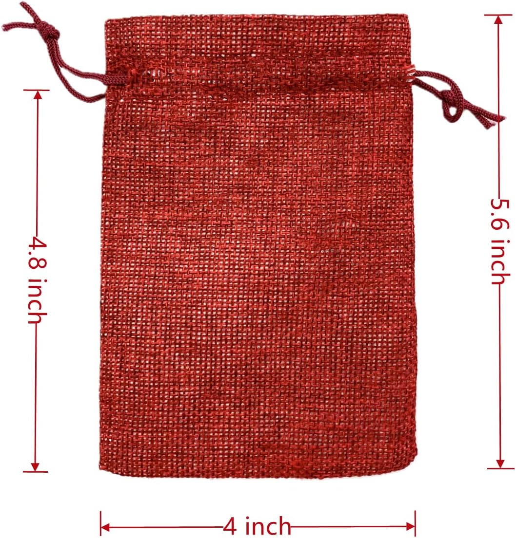 Palmhomee Pack of 25 Burlap Gift Bags with Drawstring Linen Jewelry Pouches Wedding Hessian Jute Bags for Birthday and Treat Pouches Party Wedding Favors Gift (4x5.6 Inch, Burgundy)