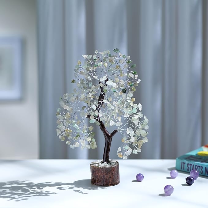 PYOR Green Jade Crystal, Bonsai Tree, Money Trees, Crystals and Healing Stones, Reiki Decor, Jade Crystal, Gemstone Tree, Spiritual Gifts for Women, Decorations for Living Room, Office Decor Women