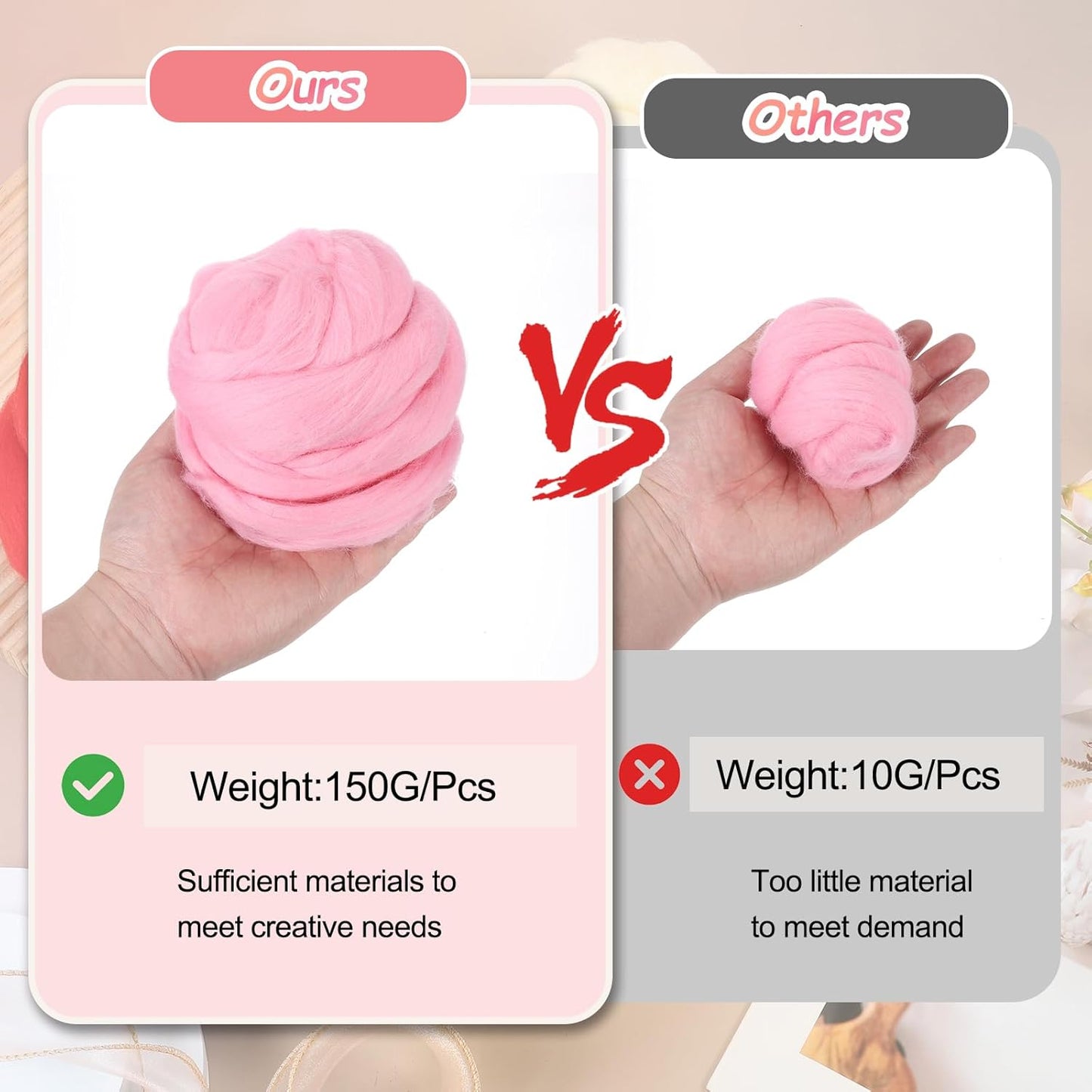 PATIKIL Wool Roving Yarn, 150G/5.3OZ Soft Felting Wool Pure Chunky Roving Yarn Bulk for Needle Felting Knitting Blanket Spinning Weaving DIY Craft, Light Pink