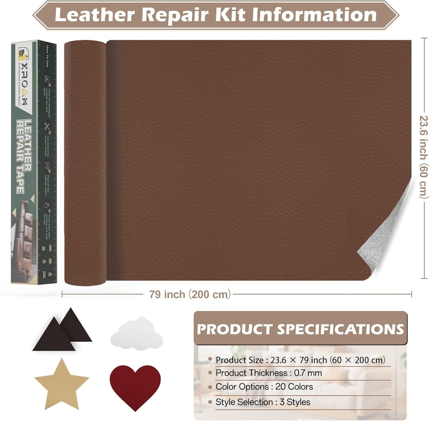 Leather Repair Tape, 23.6x79 inch Leather Patches for Furniture, Self Adhesive Leather Repair Patch for Sofas, Couches, Leather Covers, Seats, Chairs, Vinyl Repair Tape Wine Red