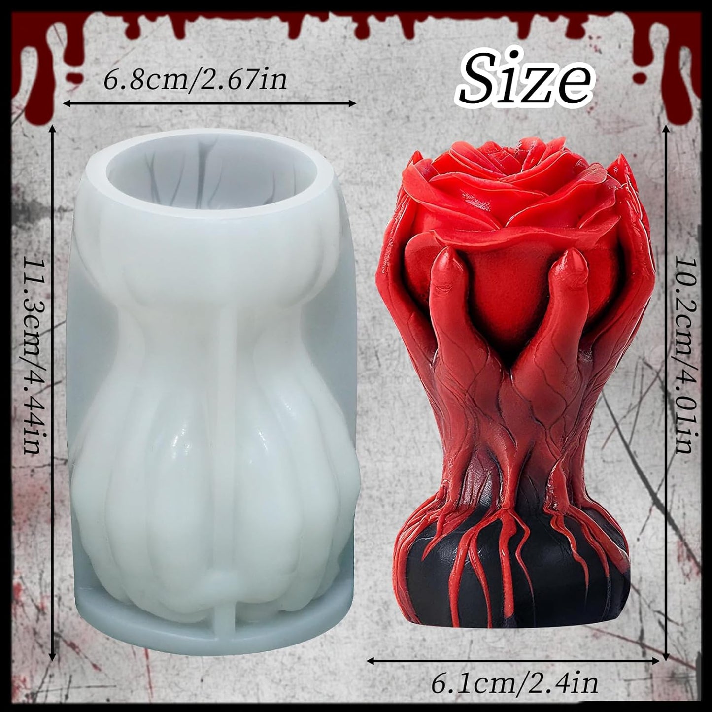 Hand Holding Rose Candle Mold, 3D Flower Silicone Mold for Candles Pillar Wax Plaster Epoxy Resin Craft Casting Gothic Home Décor Halloween Anniversary Birthday Handmade Gift