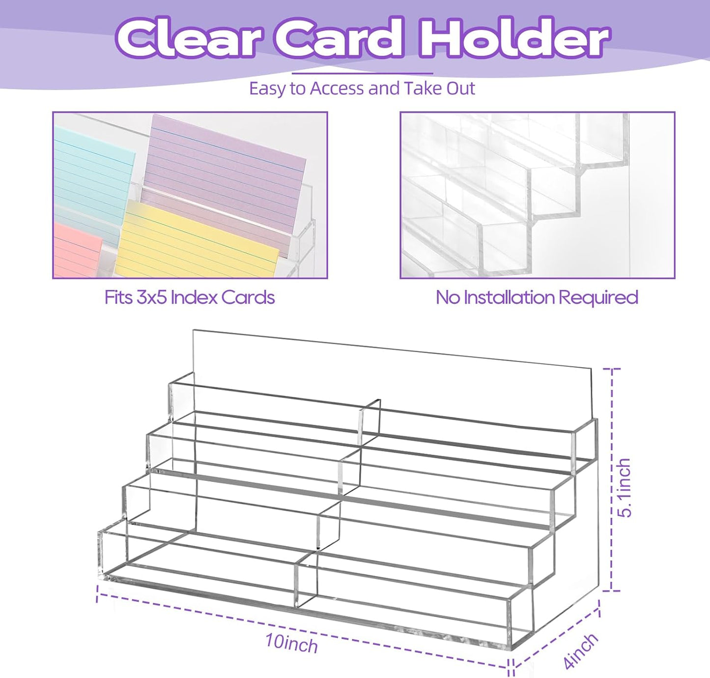 4 Tier Index Card Display Stand 3x5 Acrylic Card Holder for Desk File Note 8 Pockets Clear Postcard Stand Index Card Rack Acrylic Business Card Stand for Office Classroom 10.8 X 4 X 5.1 No Index Card