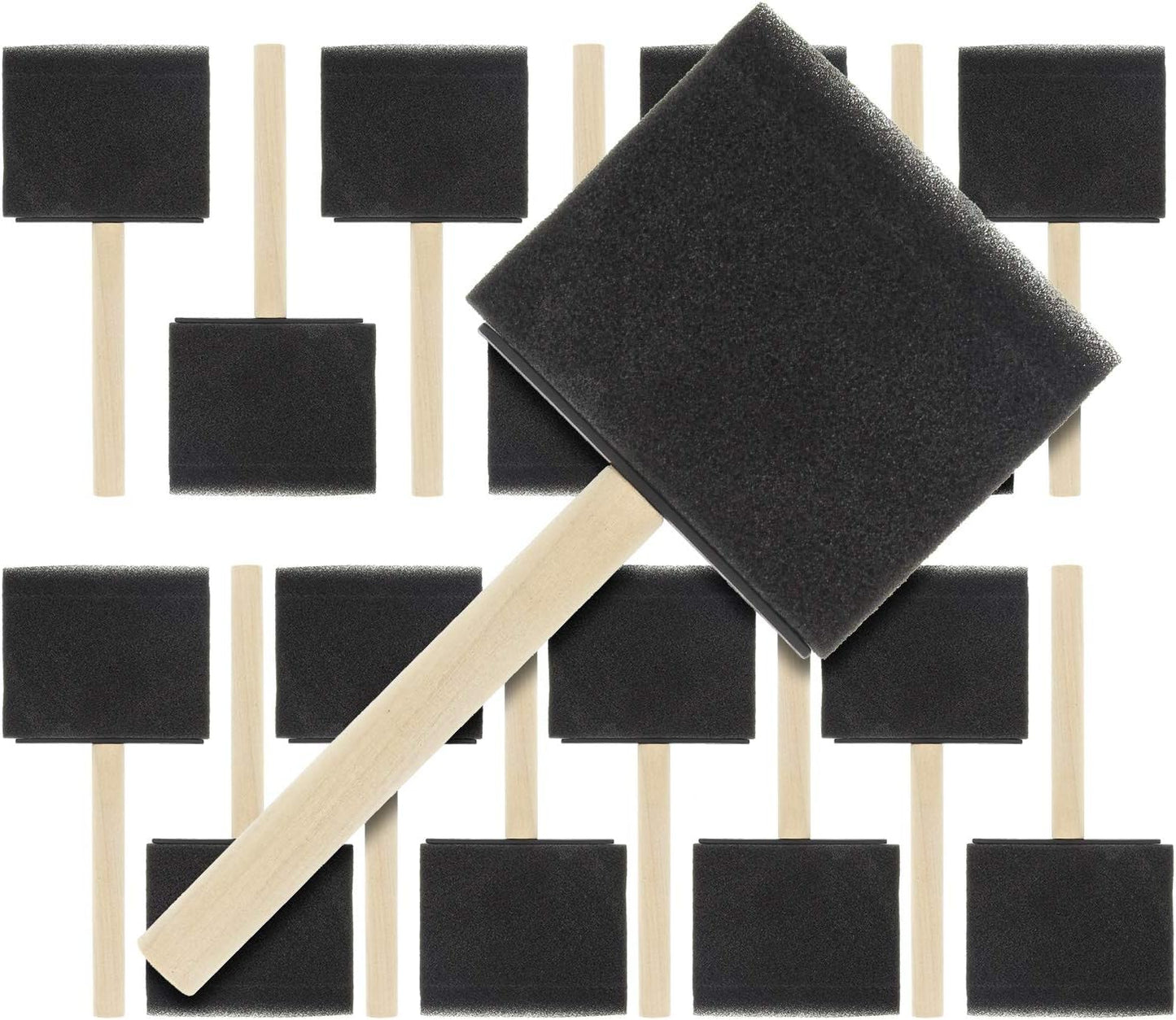 US Art Supply 3 inch Foam Sponge Wood Handle Paint Brush Set (Value Pack of 15) - Lightweight, durable and great for Acrylics, Stains, Varnishes, Crafts, Art