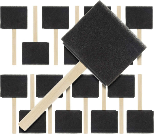 US Art Supply 3 inch Foam Sponge Wood Handle Paint Brush Set (Value Pack of 15) - Lightweight, durable and great for Acrylics, Stains, Varnishes, Crafts, Art