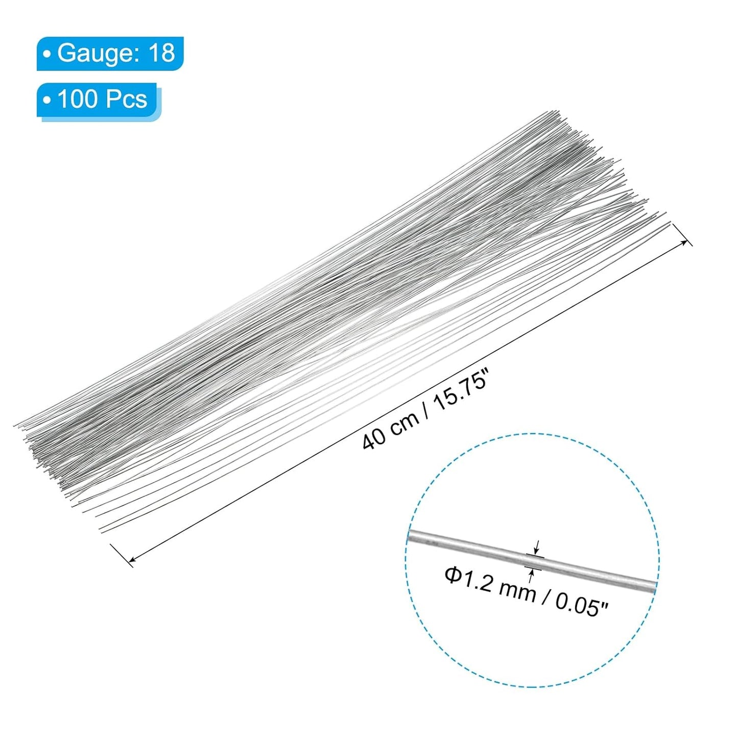 PATIKIL 18 Gauge 16" Floral Stem Wire, 100 Pcs Paper Wrapped Iron Artificial Flower Stem Accessories for DIY Bouquet Stem and Craft Decoration, Silver